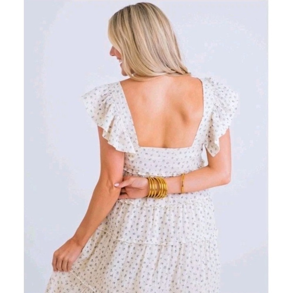Karlie Floral Embroidered Cotton Gauze Tiered Midi Dress Calico - Size Small - Picture 2 of 14